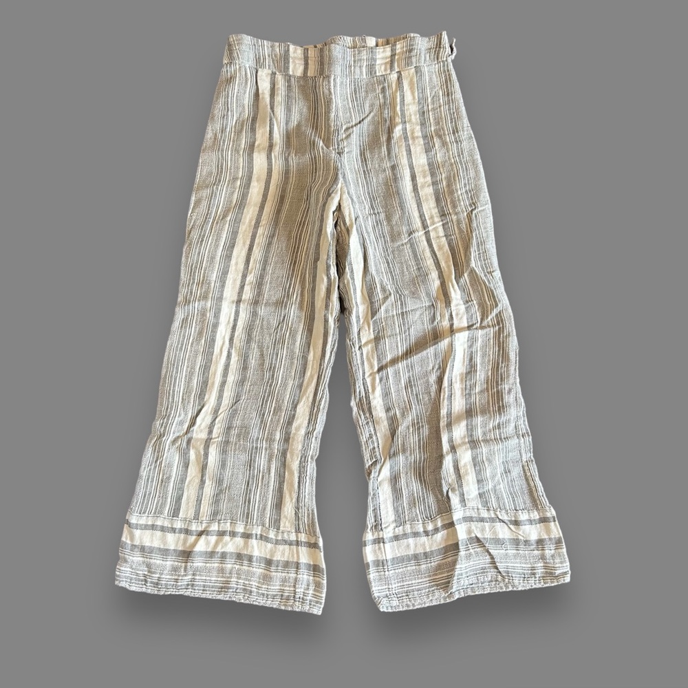 Express Striped Wide Leg Pants - Cream and Gray